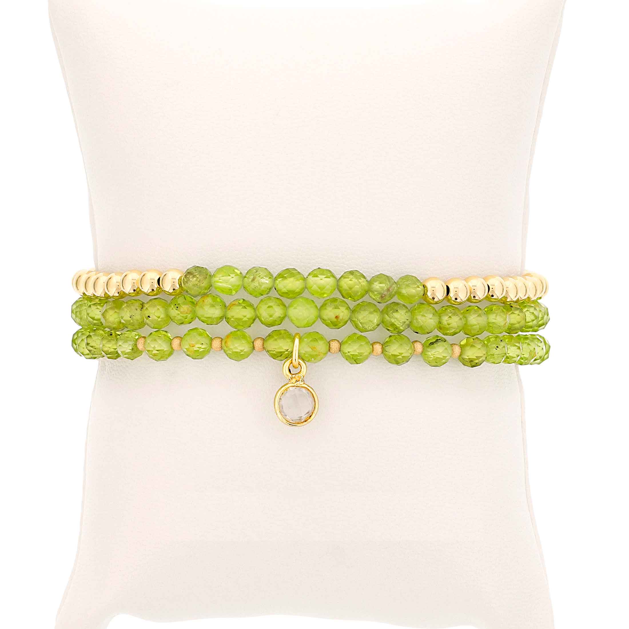 Peridot and Gold Filled Beads, 4mm, Stretch Bracelets, Set of 3